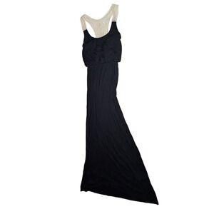 Vanilla Bay Maxi Dress Black‎ Crochet Racerback Sleeveless Boho Casual Chic S